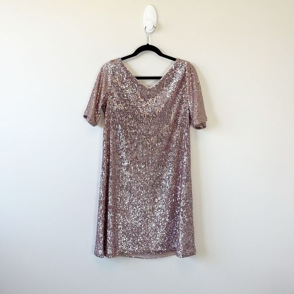 Ann Taylor Pink Sequin V Neck Shift Dress Cocktail Event Swiftie Size 8 NWT’s - Picture 5 of 13